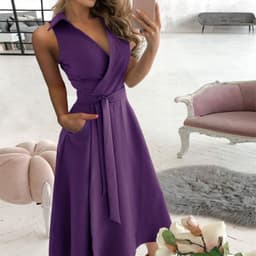 image-V-Neck Midi Dress - Black Sexy Lace-Up V-Neck