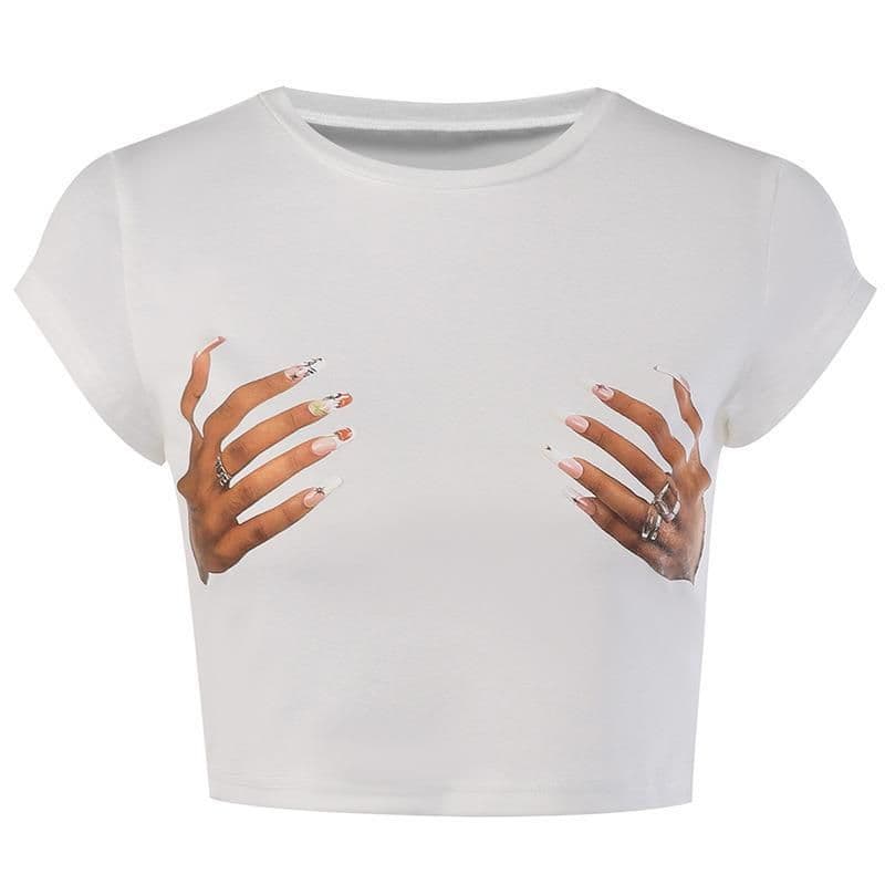 image-Jian Feilin Palm Print T-Shirt - Women's Slim Black