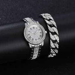 image-Roman Steel Belt Watch Full Diamonds Starry Quartz Hip-Hop Style (64 characters)