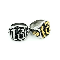 image-Mens Titanium Steel Ring Ghost Head Vintage Gold Plated Geometric Design