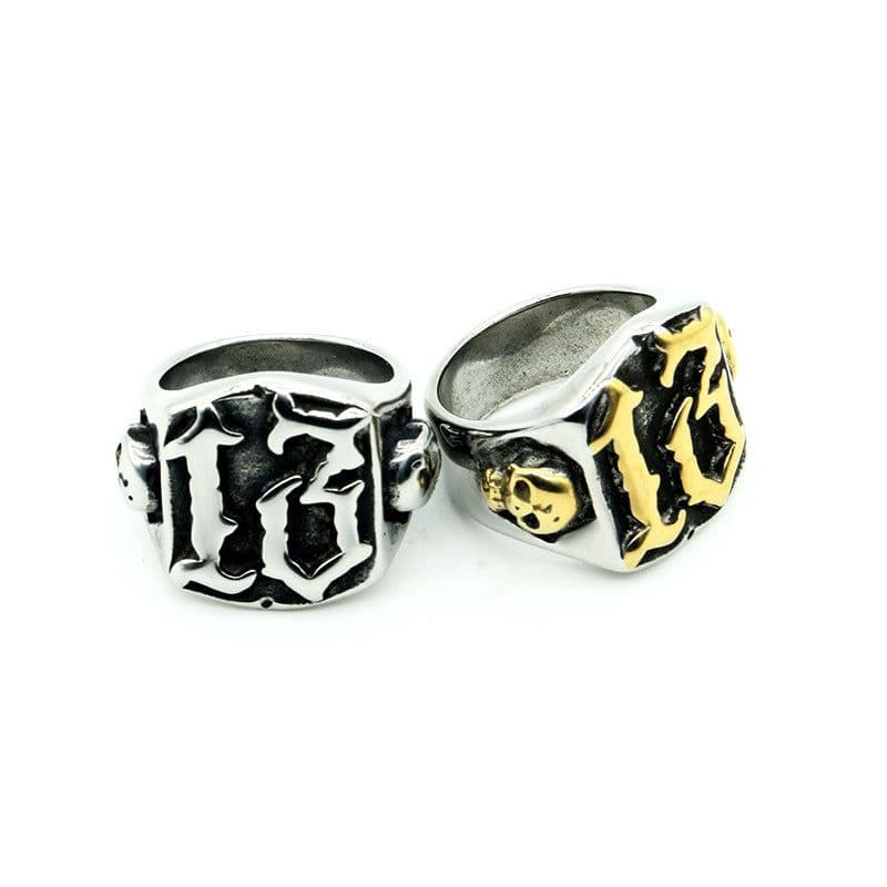image-Mens Titanium Steel Ring Ghost Head Vintage Gold Plated Geometric Design