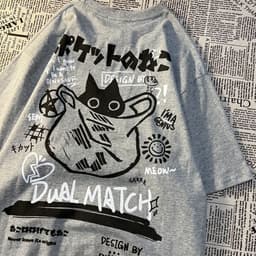 image-Cartoon Print T-Shirt - White Cotton Loose Fit