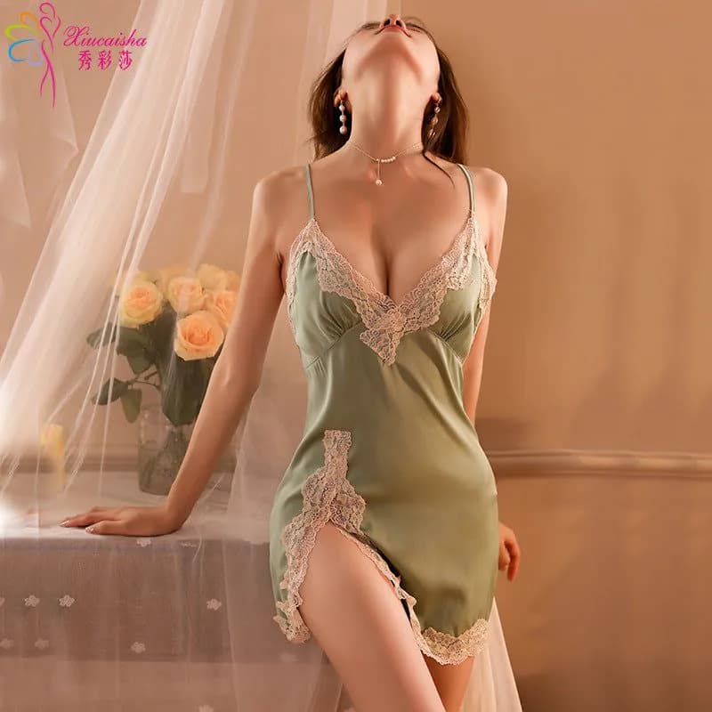 image-Xiu Caisha Ice Silk Nightgown, Backless, Sexy, One Size Fits All, 80% Silk