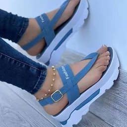 image-Women's Roman Sandals - Black Wedge Buckle