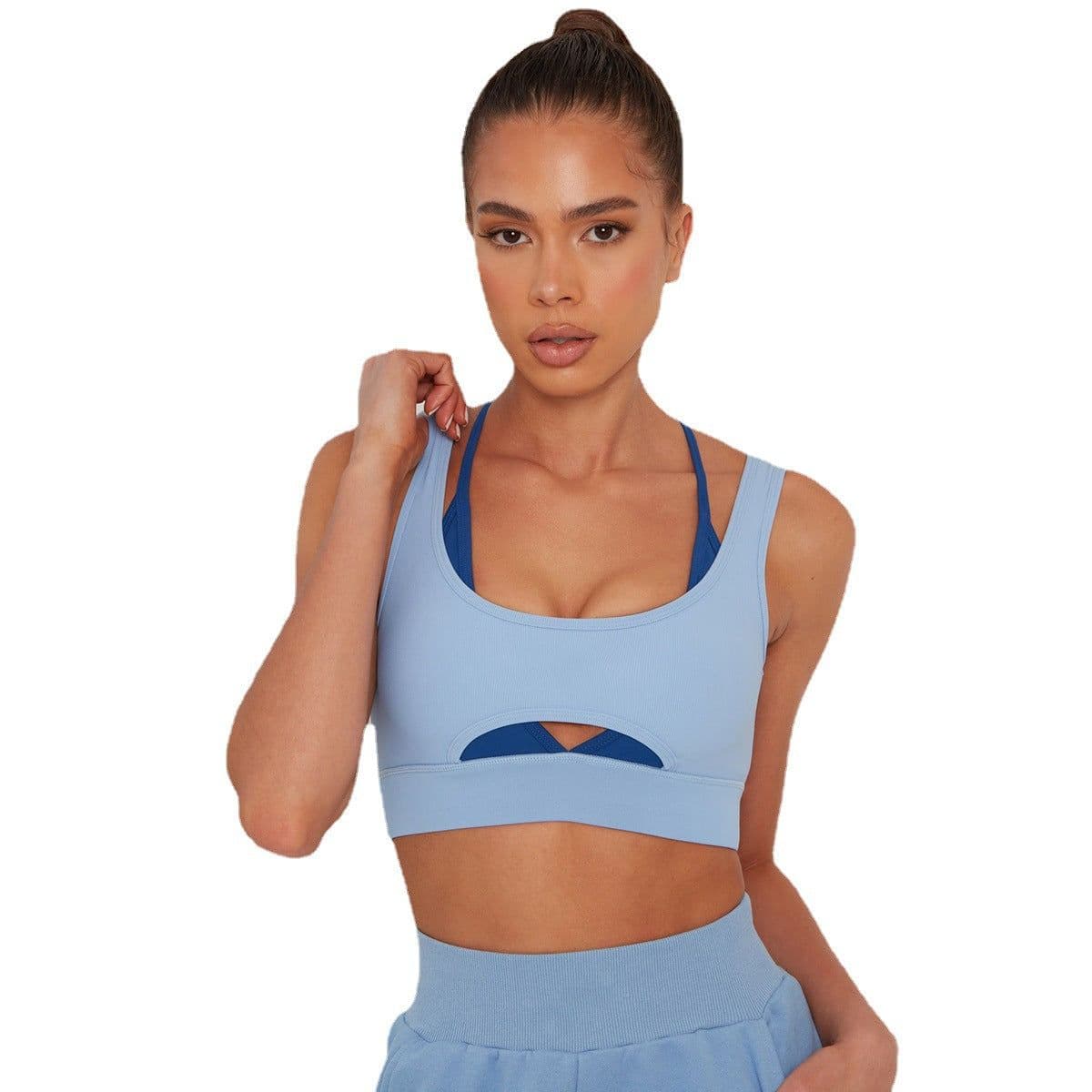 image-Isaac Fei Sports Bra - Brown Contrast Stitch L