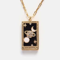 image-Electroplated real gold retro Tarot brand TAROT with drill dripping oil square brand necklace female ins high Zan Zan hot style