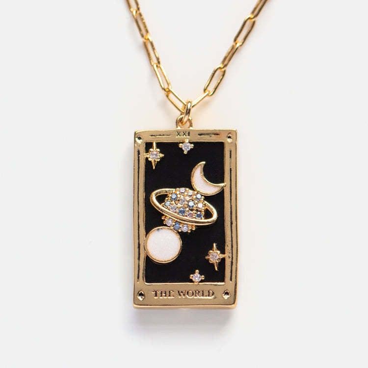 image-Electroplated real gold retro Tarot brand TAROT with drill dripping oil square brand necklace female ins high Zan Zan hot style
