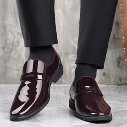 image-Men's Leather Business Casual Slip-On Shoes Brown