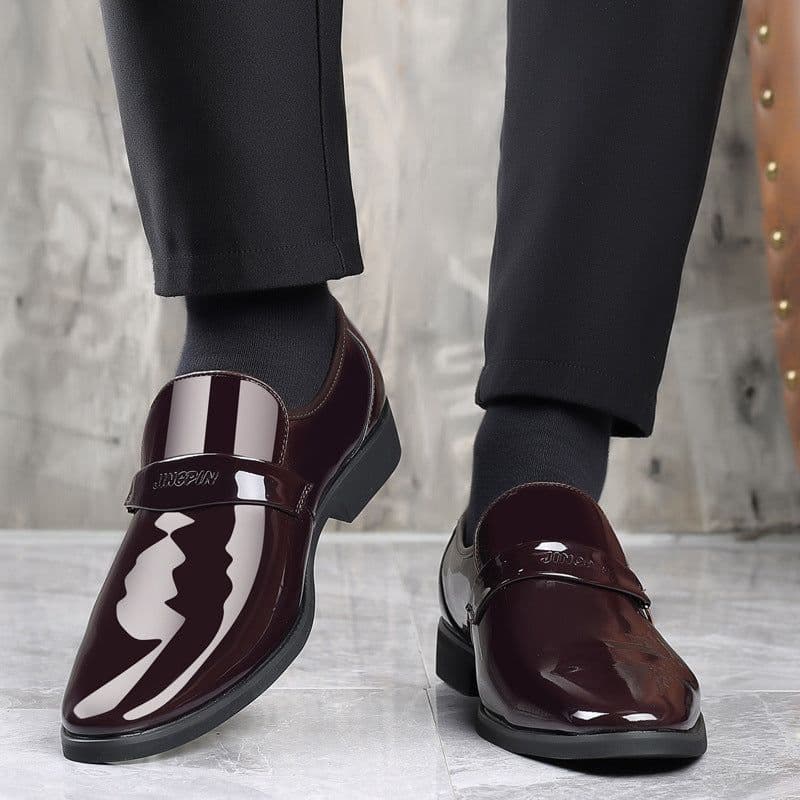 image-Men's Leather Business Casual Slip-On Shoes Brown