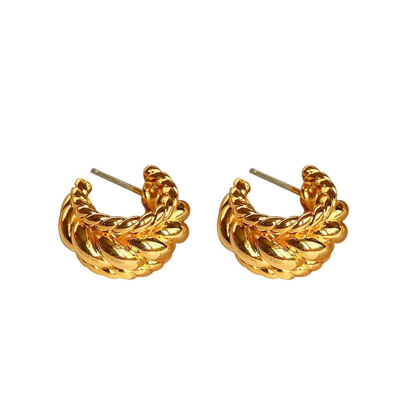 image-925 Silver Twist C-Shaped Earrings - Retro