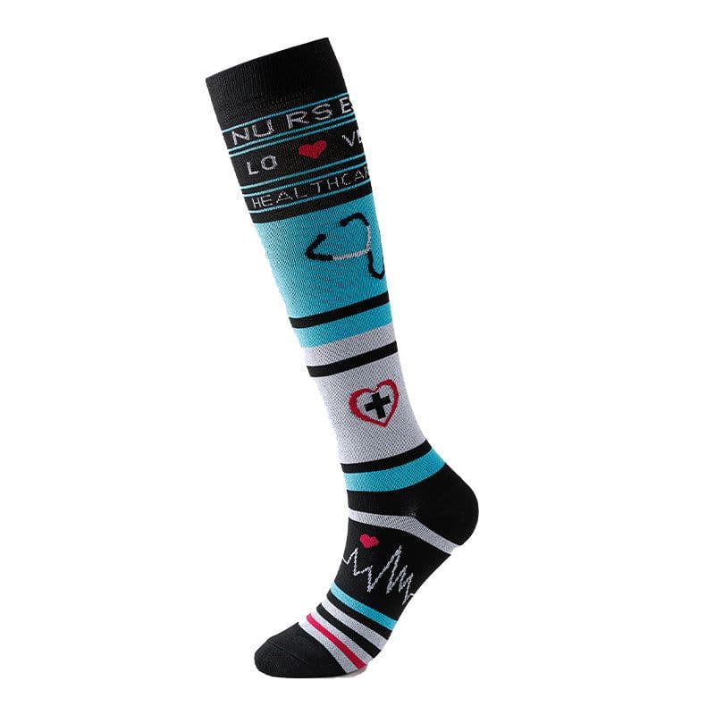 image-Cross-border Nurse Leggings Cute Long Tube Women's Socks Sports Cartoon Plaid Leopard Print Sports Pressure Socks Spot Wholesale