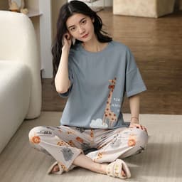 image-Women's Cotton Pajama Set - Cartoon Short Sleeve XXL