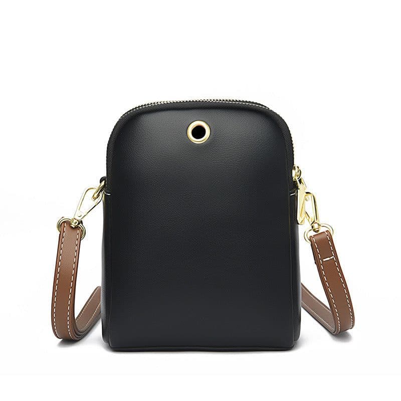 image-PU Leather Crossbody Phone Bag - Black Small Square