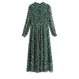 image-Floral Green Chiffon Dress - Big Swing Long Skirt 4XL Elegant