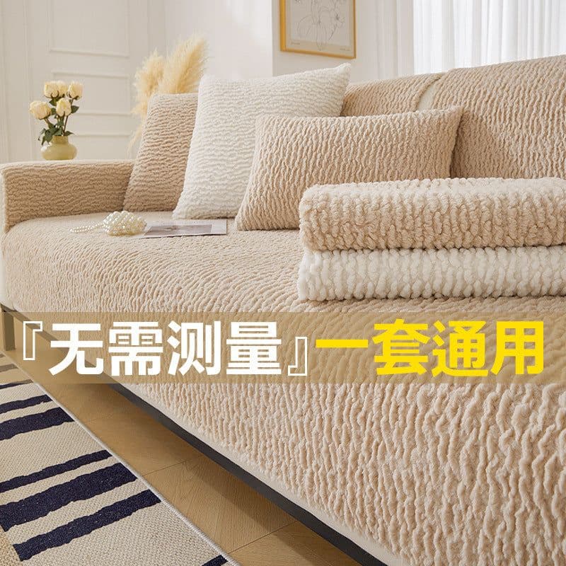 image-Erfeng Velvet Sofa Cushion - Pink Sherpa - Universal Non-Slip Design