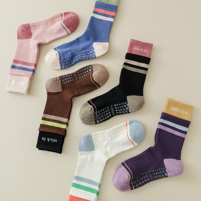 image-Women's Yoga Socks - Purple Cotton Mid-Tube Non-Slip