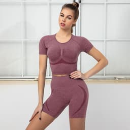 image-Women's Yoga Set - Short Sleeve Shorts Medium Gray L