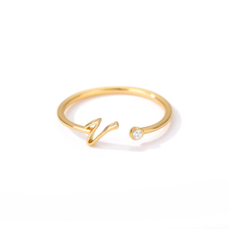 image-Cross-border simple letter ring English letter ring women's opening adjustable ring name ring spot