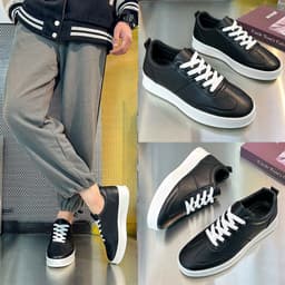 image-Men's White Low Top Sneakers - Breathable Casual Shoes