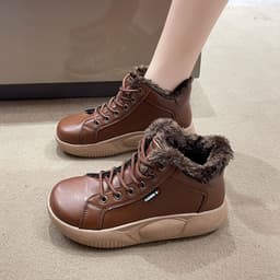 image-Fubu Korean Loafers - Low Cut, Flat Heel, Fleece-Brown, Size 40