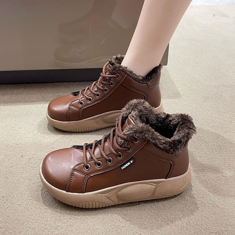 image-Fubu Korean Loafers - Low Cut, Flat Heel, Fleece-Brown, Size 40