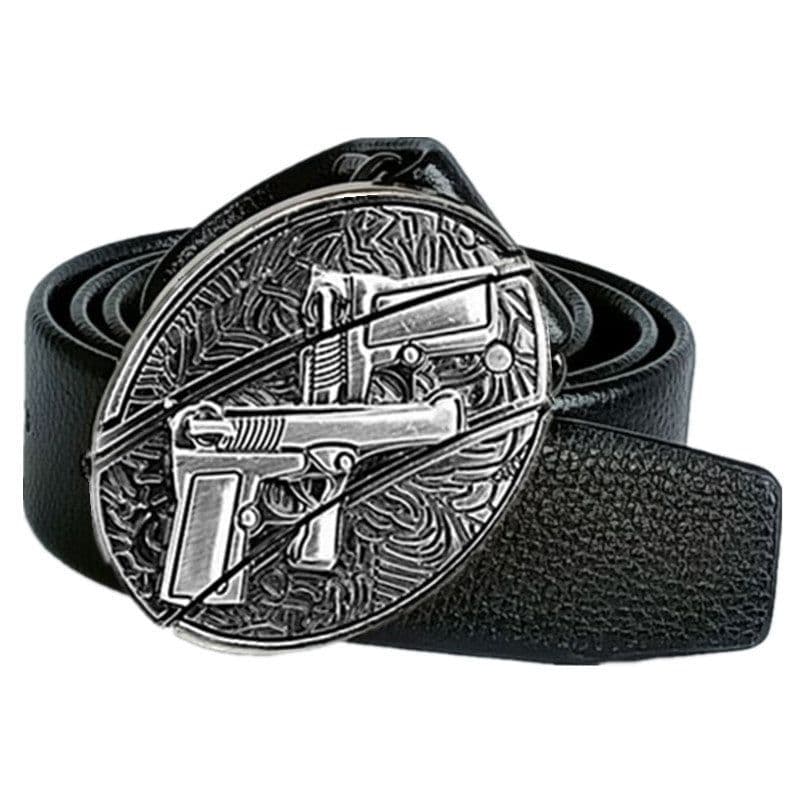 image-Men's Belt Knife - Trendy PU Leather, Alloy Buckle, 130cm