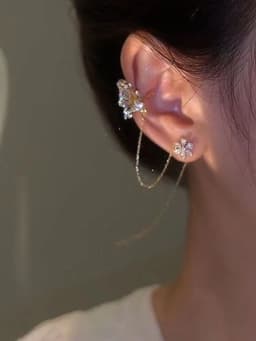 image-Elegant Butterfly Flower Tassel Ear Clips for Women - EJ023 Gold
