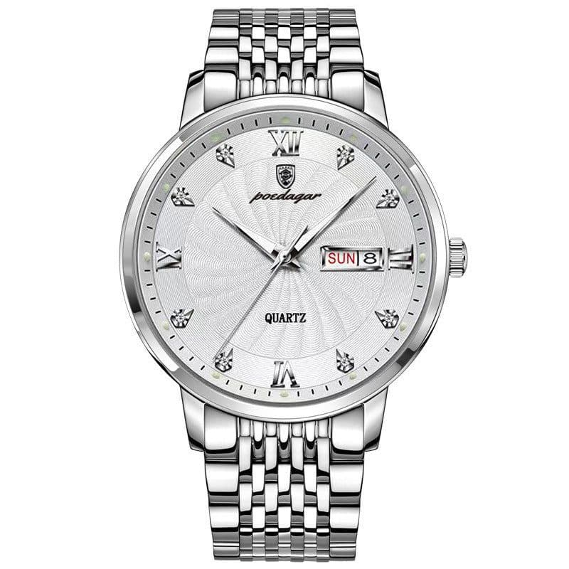 image-POEDAGAR Men's Watch 42mm Waterproof Stainless Steel