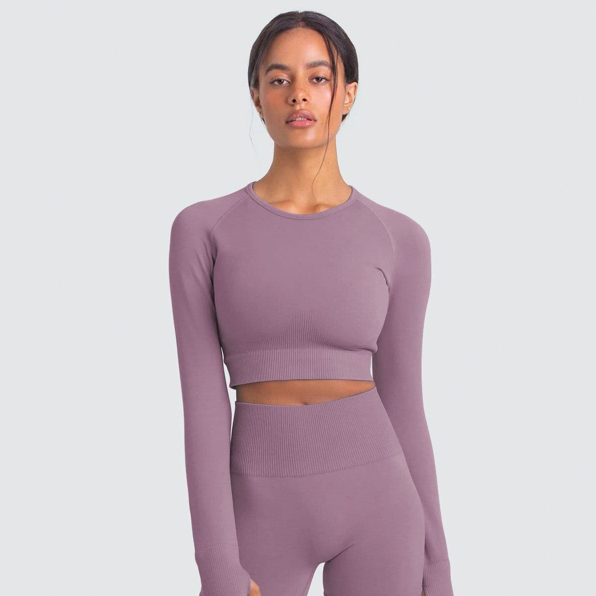 image-Women's Long Sleeve Yoga Top - Black Nylon Spandex