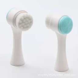 image-3D Silicone Double-Sided Face Wash Brush - Portable, White/Blue