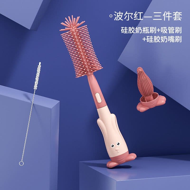 image-Silicone Bottle Brush Set - Baby Pacifier & Straw Cleaning Rotating Brush