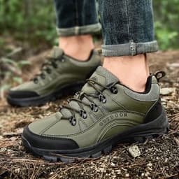 image-New large size hiking shoes men's thick-soled outdoor sports shoes leather low-cut hiking shoes cross-country boots casual shoes