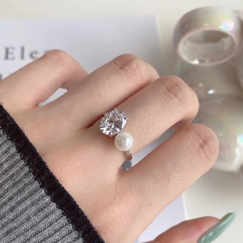 image-Cross-border new s925 silver ring female European and American fashion creative jewelry diamond zircon pearl ring manufacturers wholesale