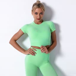 image-Nisha Women's Yoga Suit - Black Leggings Short Sleeve L