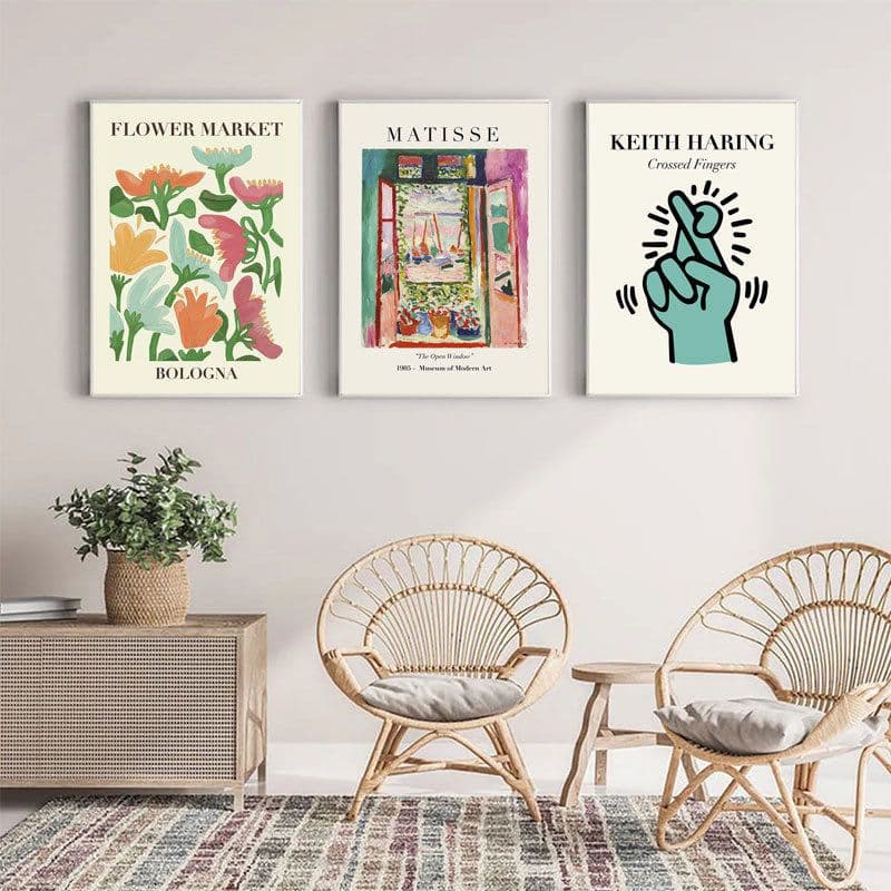 image-Canvas Flower Painting Triptych - Modern 60x90cm