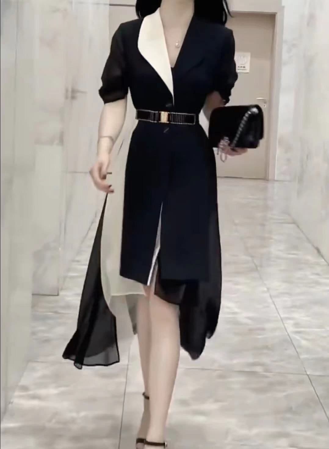 image-Women's Midi Dress - High Waist A-Line Short Sleeve