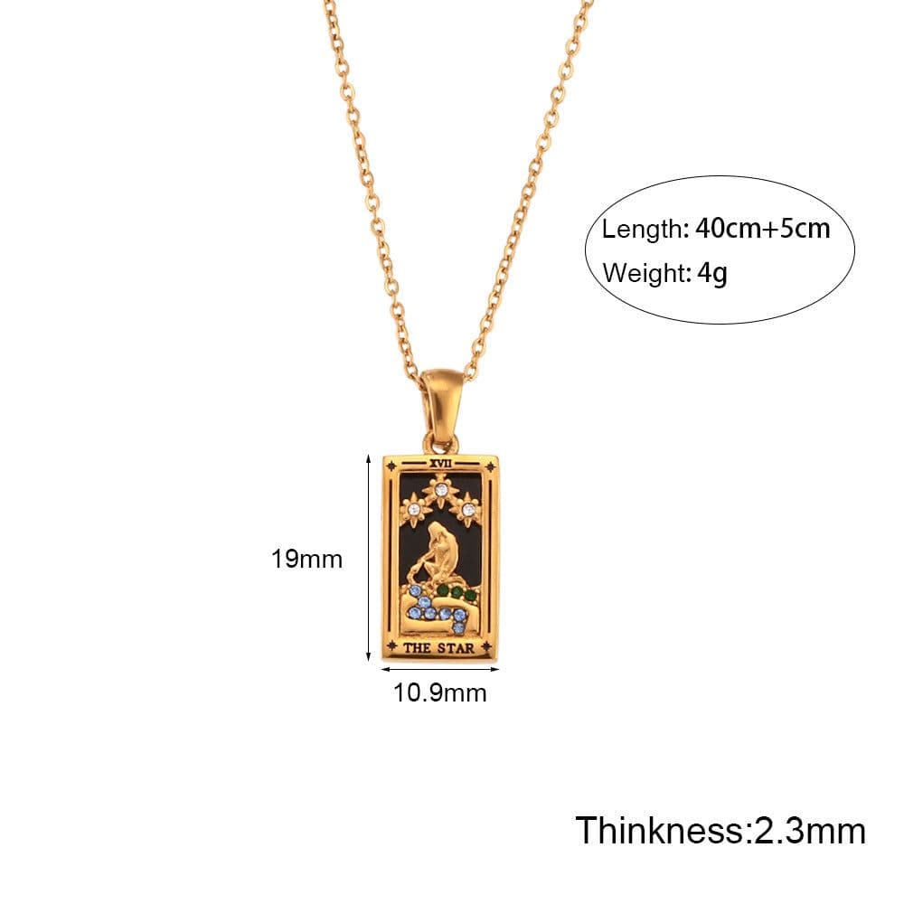 image-European and American ins fashion retro popular hot selling pendant jewelry stainless steel rectangular zircon tarot necklace