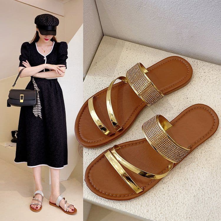 image-Chocolate Women's Slippers - Gold Casual Size 43