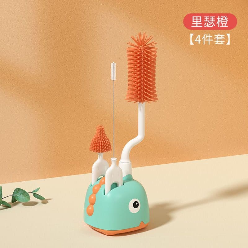 image-Silicone Bottle Brush Set - 4-Piece Red - Multi-Purpose Cleaning Tool