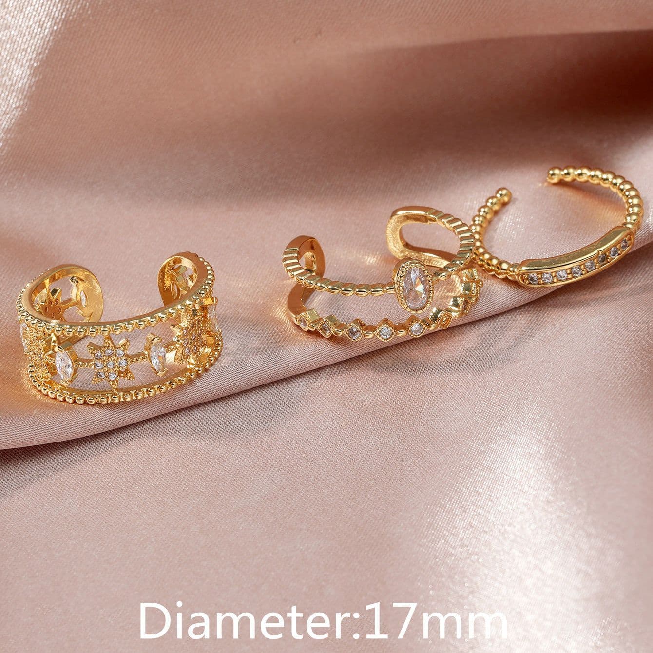 image-European and American cross-border stacked style niche design hollow zircon open ring set light luxury simple personality ring