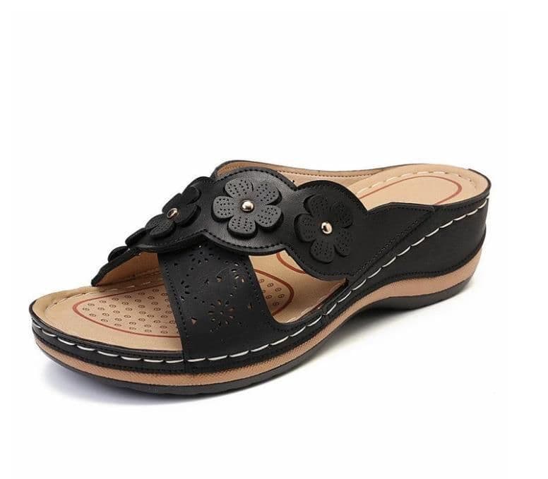 image-European and American Multicolor Cross Retro Flowers Super Flat Bottom Round Toe Casual Beach Ladies Sandals Slippers Ladies Foreign Trade
