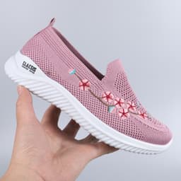image-Women's Pink Walking Shoes - Mesh Breathable Casual Slip-Ons