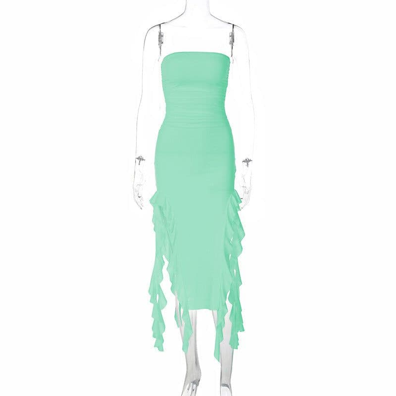 image-Women's Sleeveless Midi Dress - Irregular Tube Top Summer