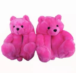 image-Cartoon Bear Plush Slippers - Large, South Korean Velvet, Dark Teddy Bear Shoes