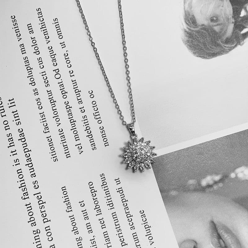 image-Sunflower Rotating Necklace - Zirconia Pendant Gold