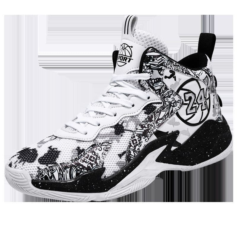image-Men's High-Top Basketball Shoes - Black White Camouflage
