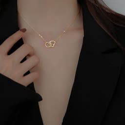 image-Japanese and Korean ins cold wind metal alloy peach heart double heart-shaped necklace female ring interlocking small love necklace
