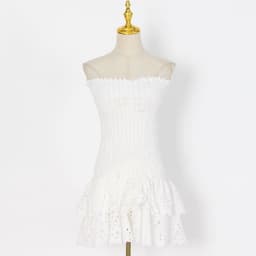 image-A-Line Skirt Dress - Black Strapless Embroidery