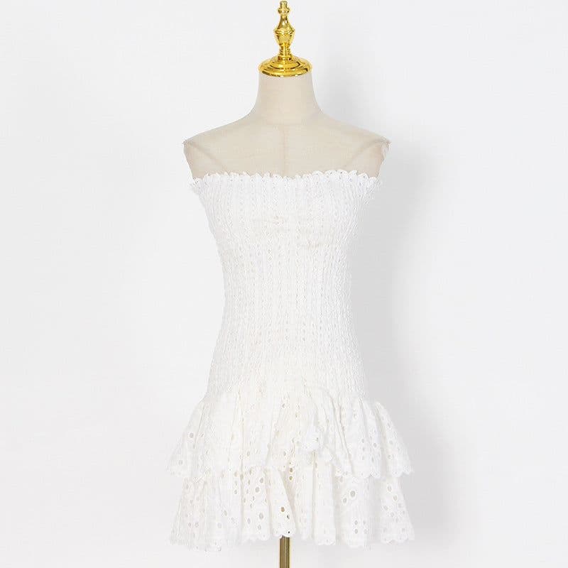 image-A-Line Skirt Dress - Black Strapless Embroidery