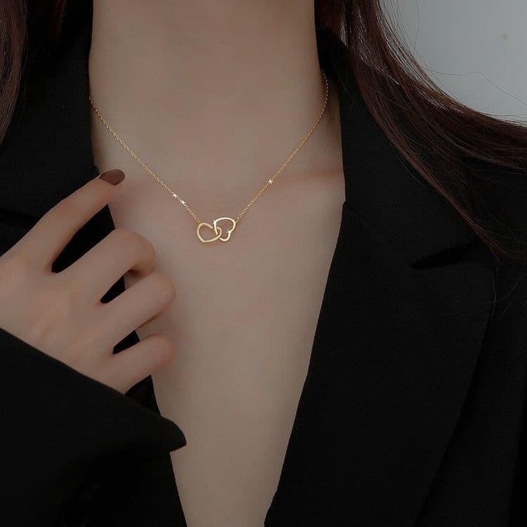 image-Double ring heart-shaped 2021 new simple necklace female collarbone chain female niche design sense net red ins style jewelry gift